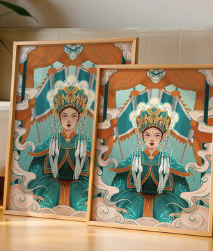 Illustration élégante d'une princesse orientale avec une tenue royale et des éléments mythiques