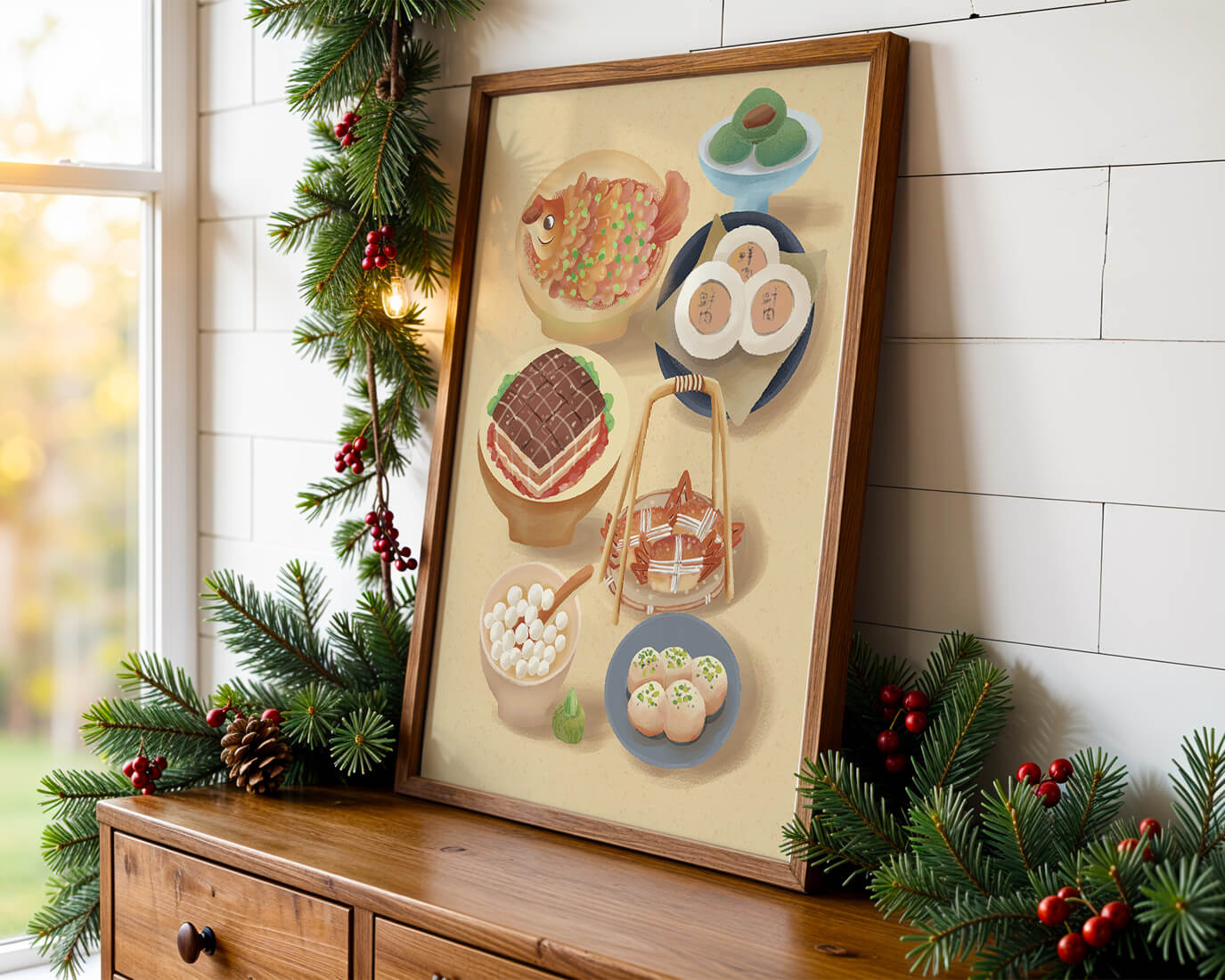 Colorful Chinese Cuisine Illustration with Various Dishes