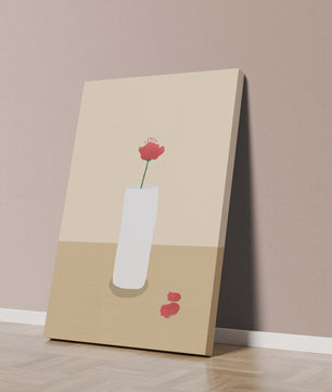 Minimalist Red Flower in White Vase on Beige Background - Mi tienda