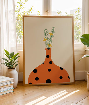 Colorful Polka Dot Vase with Yellow Flowers and Green Leaves - Mi tienda