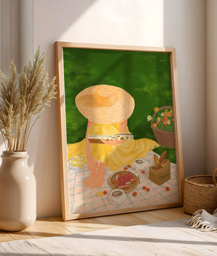 Picnic in the Park with Straw Hat and Flowers