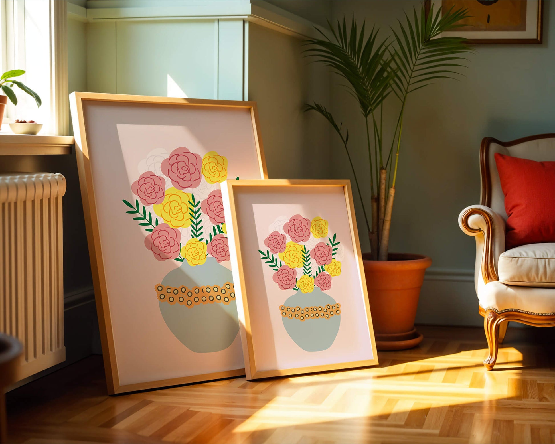 Colorful flower bouquet in a decorative vase illustration