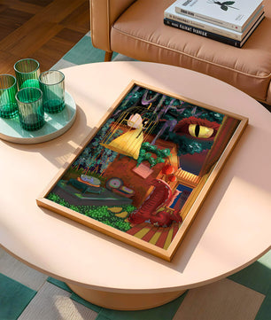 Jardín encantado con hada, serpiente y elementos misteriosos