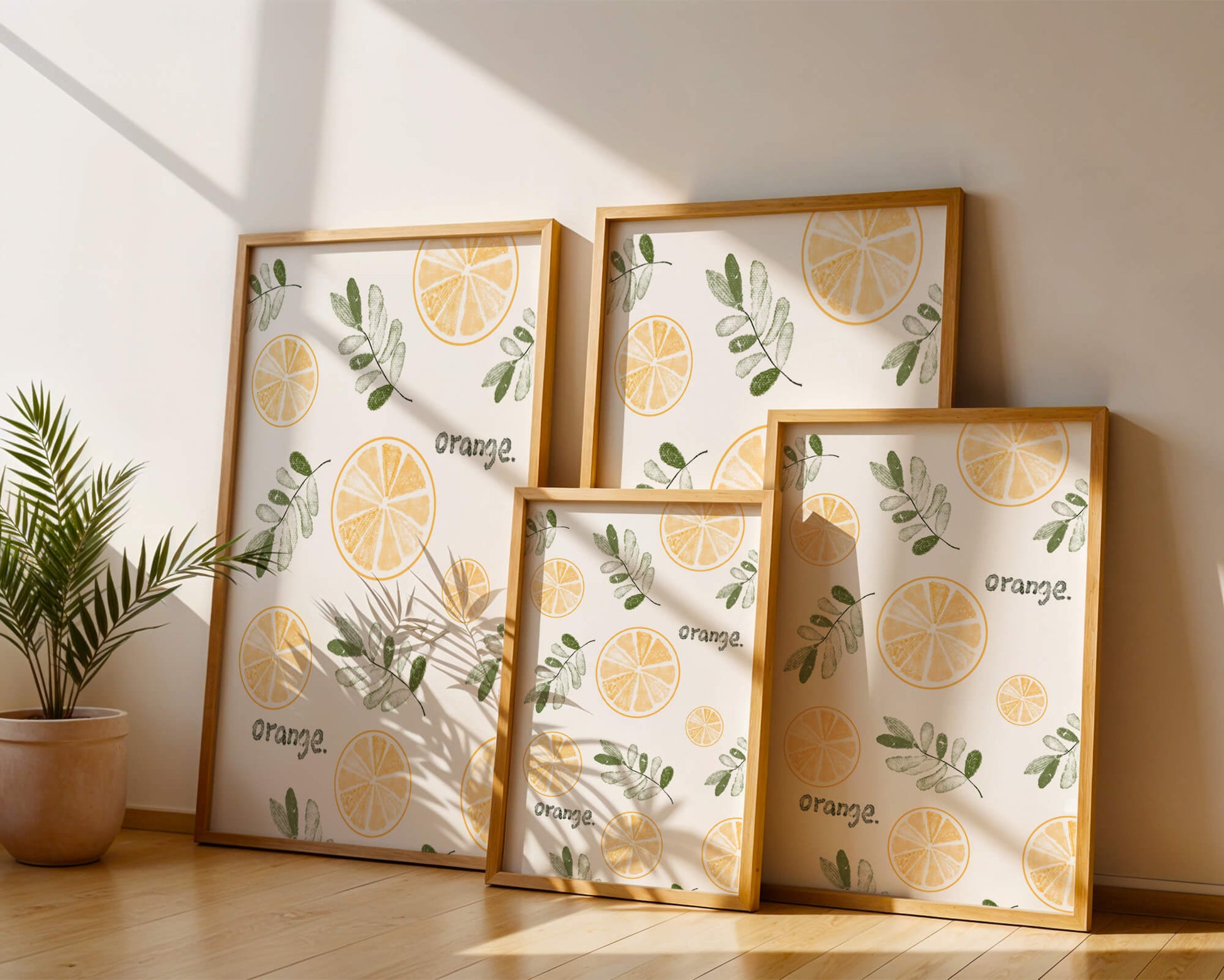 Motif avec des tranches d’orange et des feuilles vertes