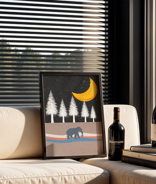 Serene Night Scene with Elephant Under Golden Moon in Forest - Mi tienda