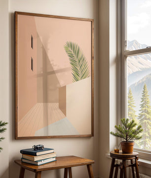Moderne minimalistische Architekturszene mit Palmblatt