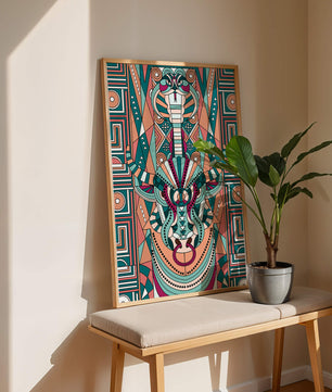 Colorful Geometric Animal and Snake Art Design with Tribal Patterns