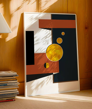 Abstract geometric artwork with golden circles and bold shapes - Mi tienda
