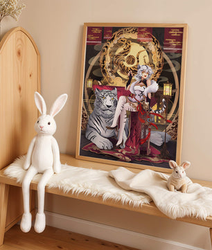 Elegant fantasy character with mystical tiger and ornate decor