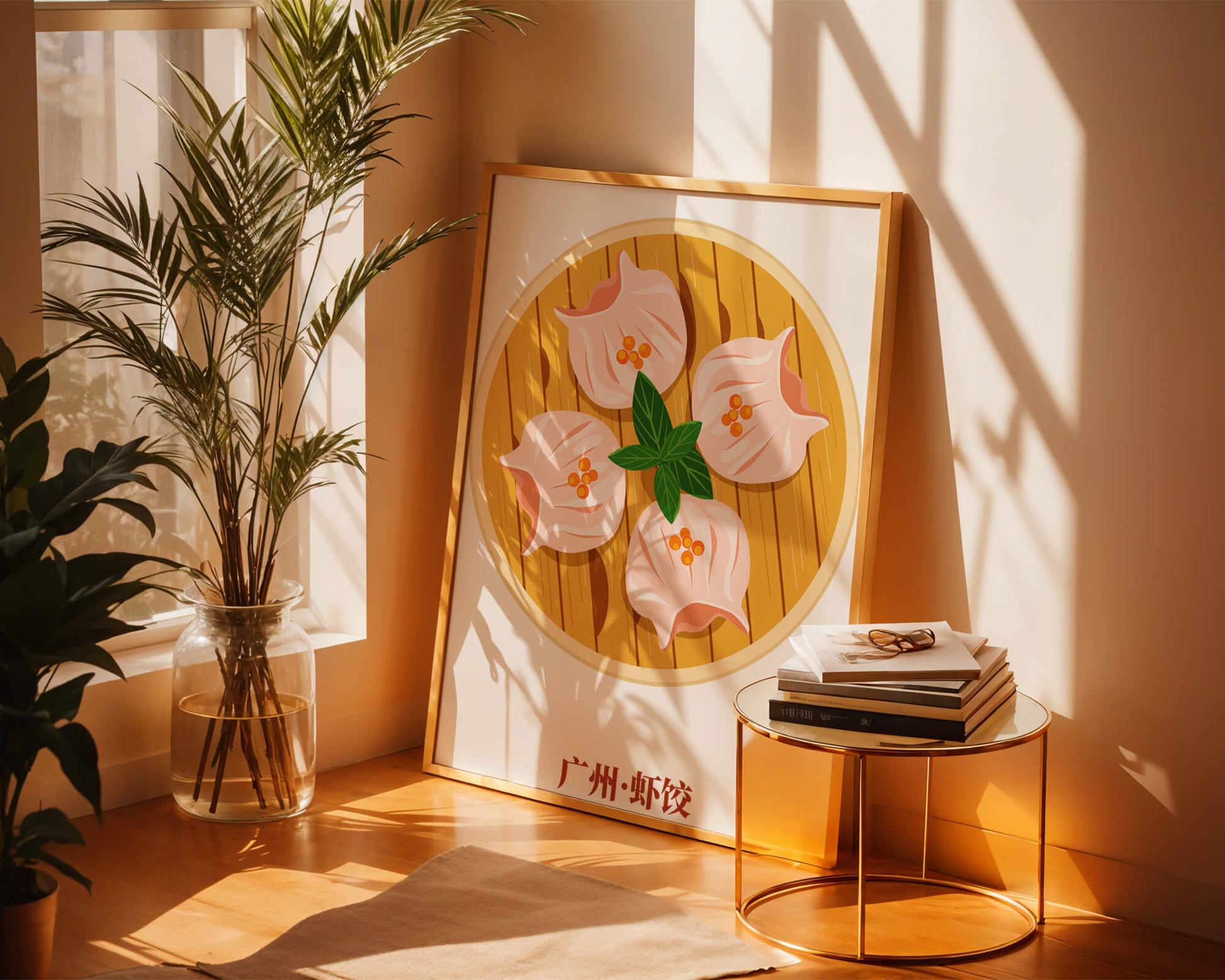 Illustration of traditional dim sum dish with vibrant colors