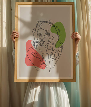 Modern Line Art Portrait With Abstract Shapes