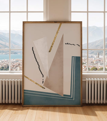 Abstract geometric artwork featuring gold elements