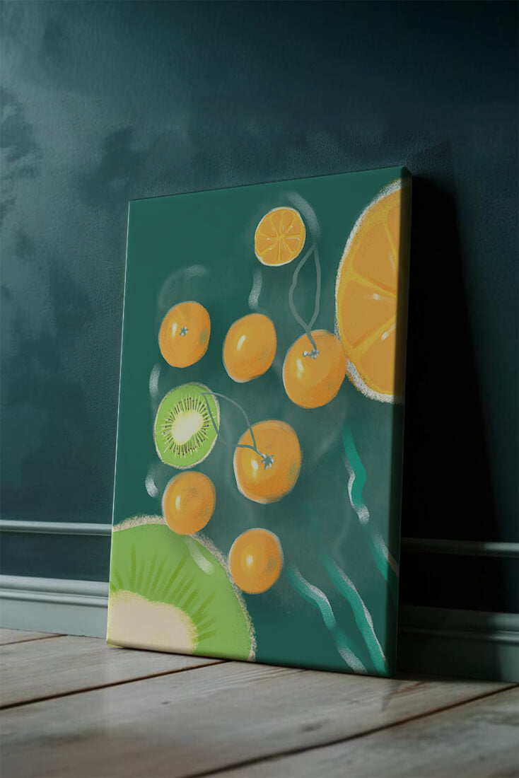 Vibrant kiwi and orange fruit pattern illustration