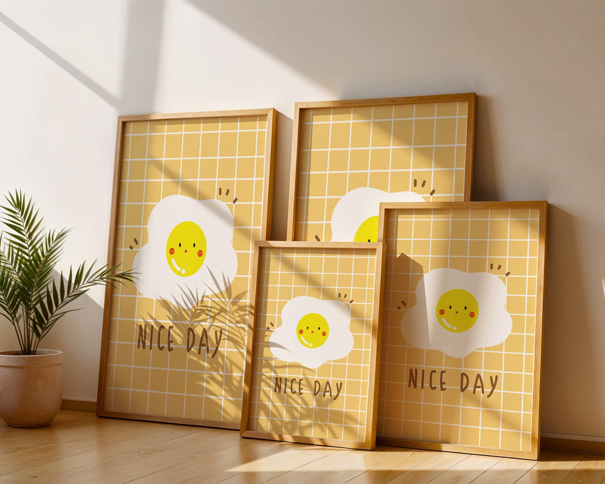Cheerful egg illustration on yellow grid background