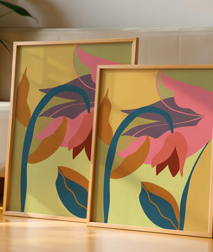 Abstract floral illustration with vibrant colors and organic shapes