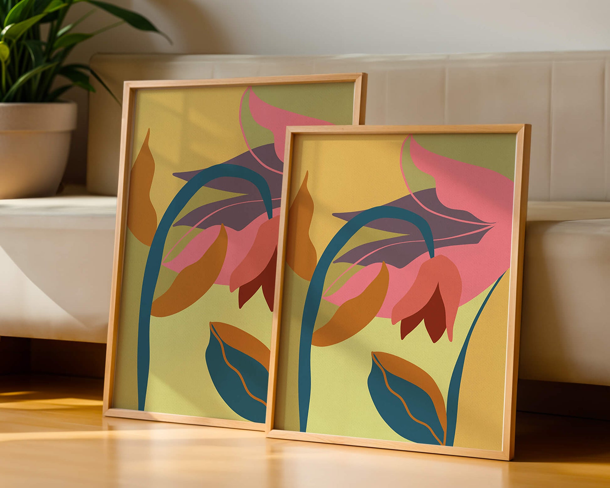 Abstract floral illustration with vibrant colors and organic shapes