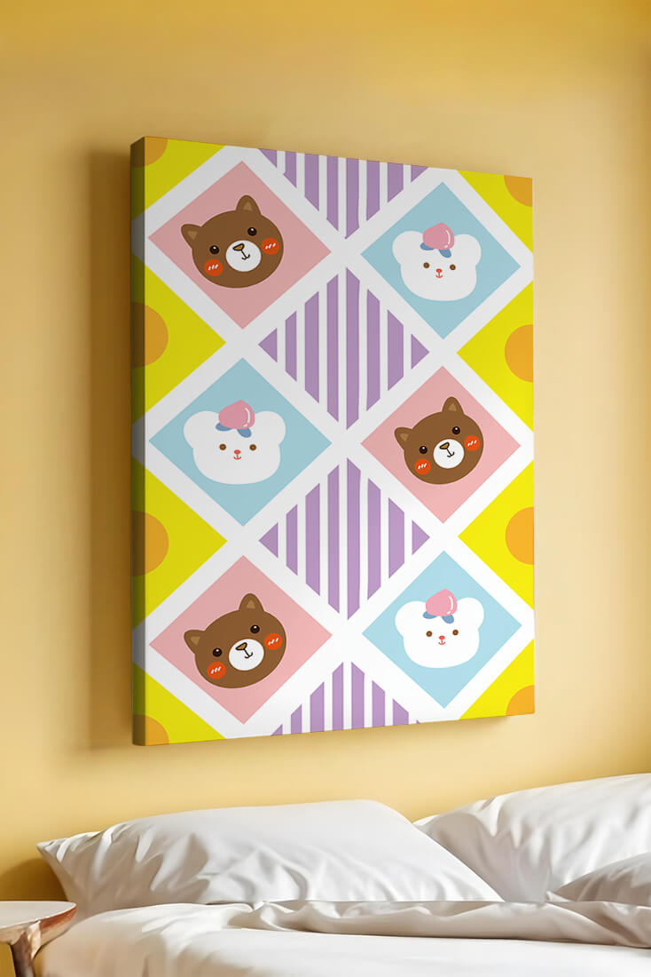 Playful geometric bear and colorful pattern for children's room decor