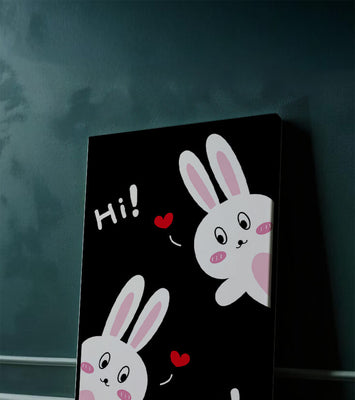 Charming bunny illustration with hearts on black background