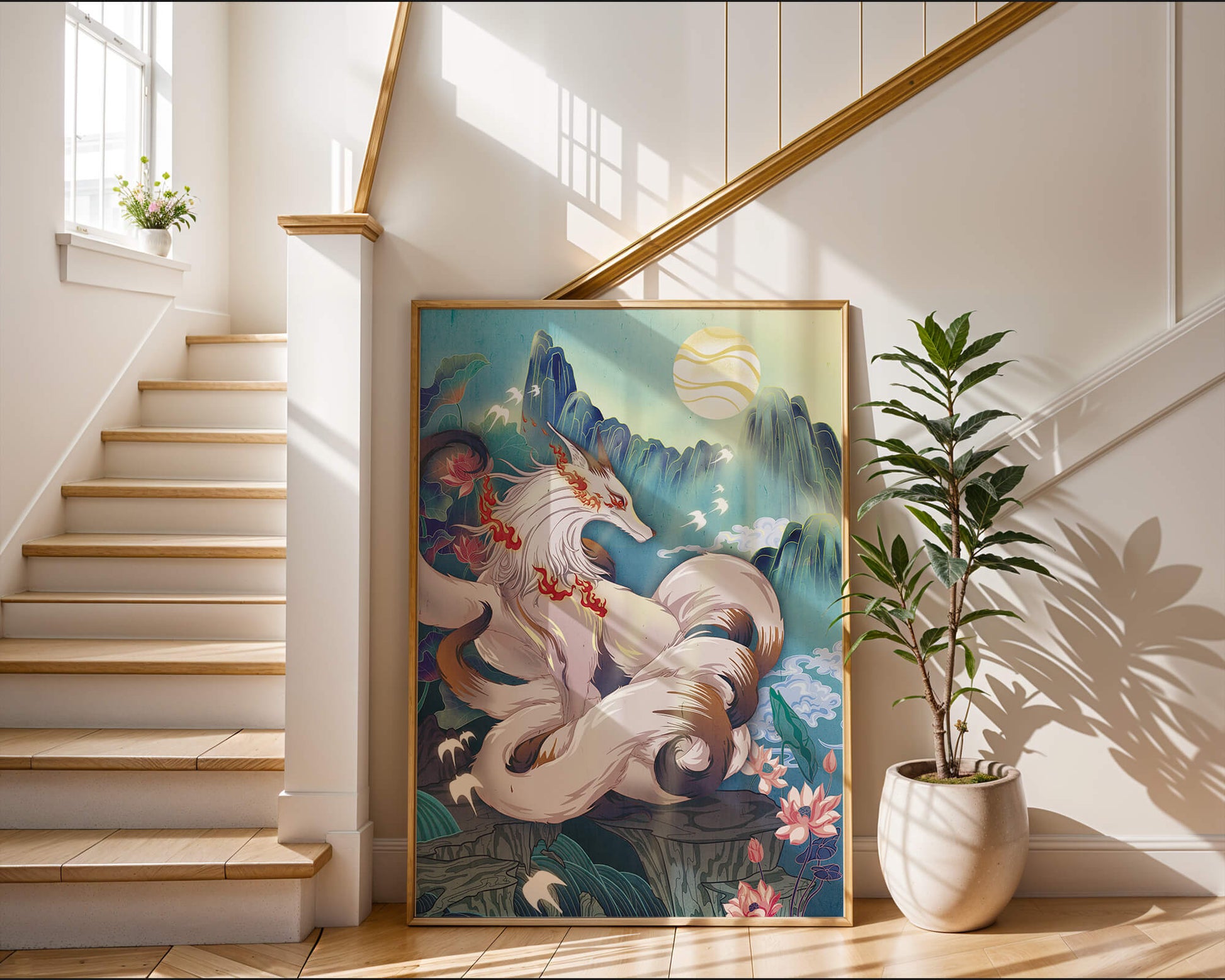 狐妖在充满生机的幻想景观中