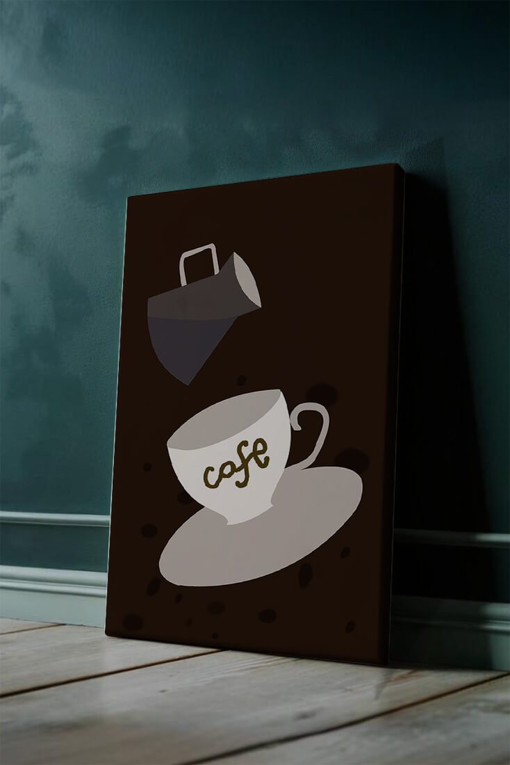 Minimalist coffee cup with pouring pot on dark background