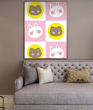 Diseño de patrones de animales juguetones con caras de osos y conejos en colores pastel