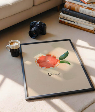 Watercolor Illustration of Orange Slice with Leaves on Pastel Background - Mi tienda