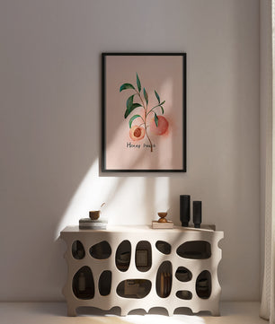 Watercolor Illustration of Honey Peach with Leaves on Light Background - Mi tienda