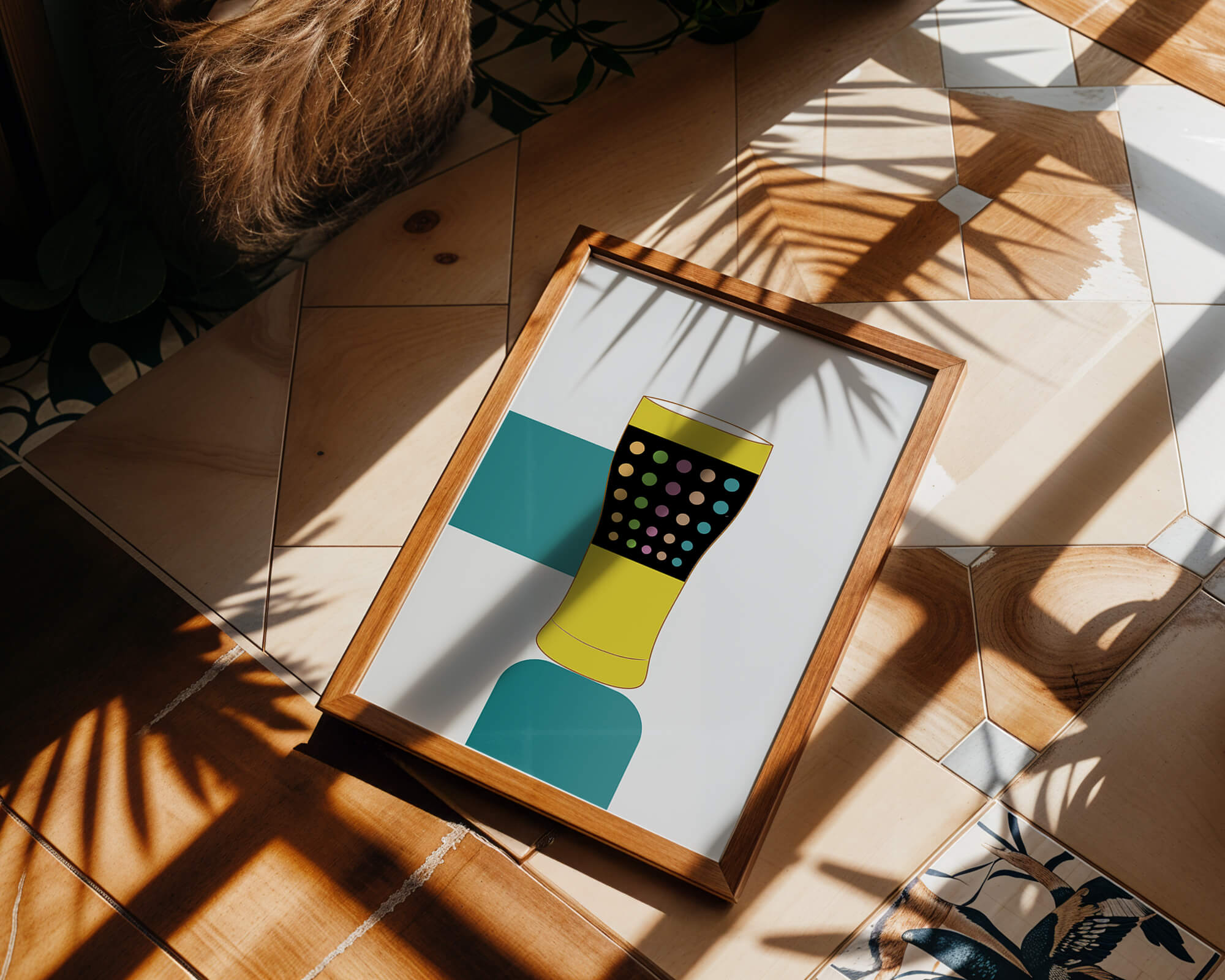 Colorful abstract illustration of a pint glass with dotted pattern