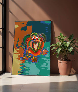 Ilustración abstracta y colorida de un mono con pinceladas audaces