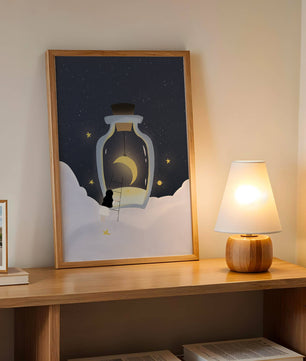 Fantasy Scene with Girl and Moon in a Bottle