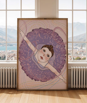 Graceful ballerina in a purple tutu with sparkling details