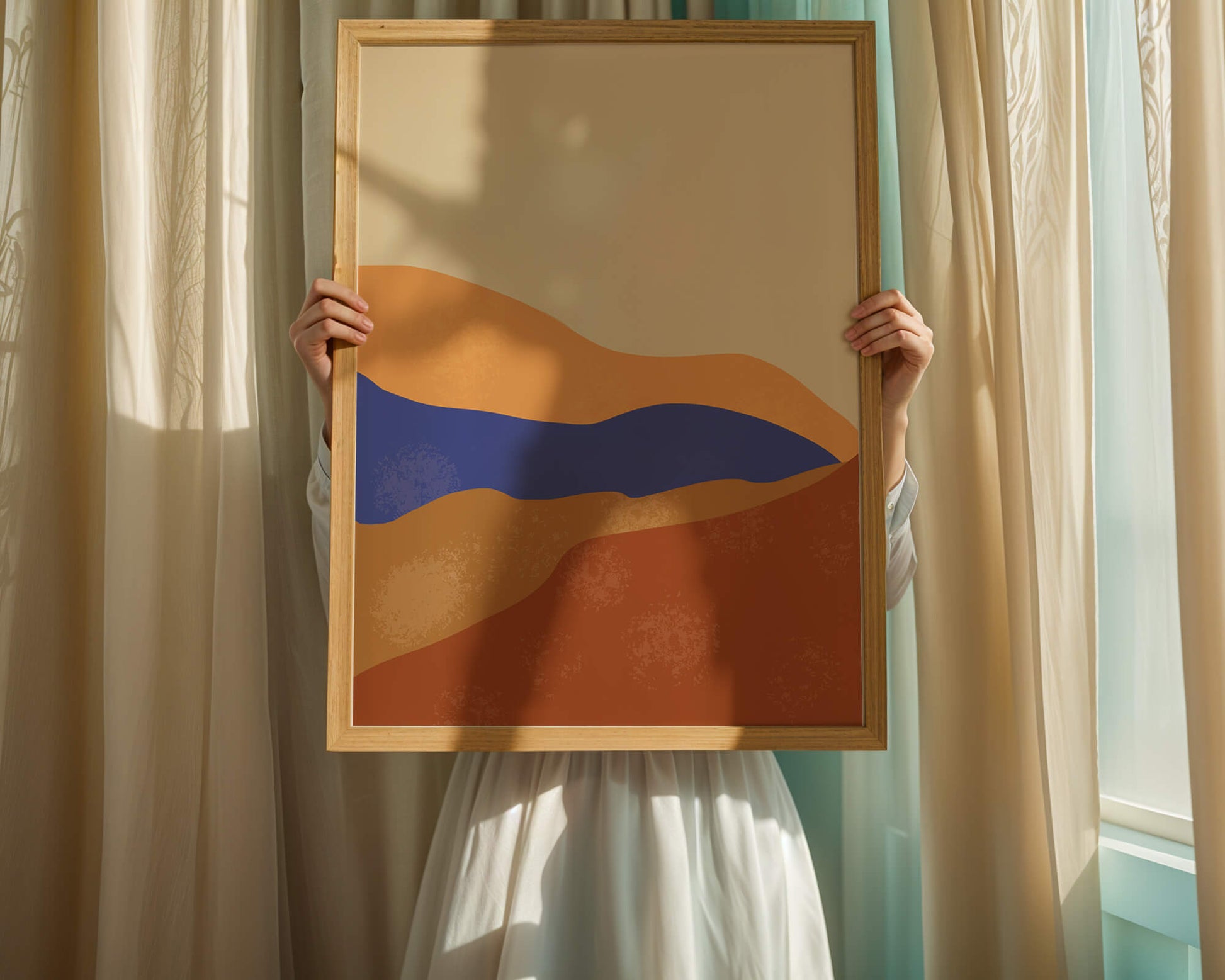 Paisaje abstracto con olas coloridas y bordes audaces