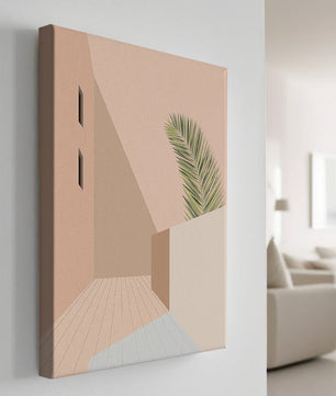 Moderne minimalistische Architekturszene mit Palmblatt