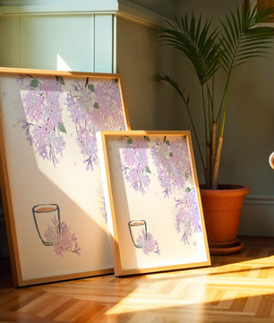 Elegant floral illustration with lilac blossoms and delicate branches