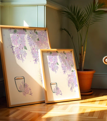 Elegant floral illustration with lilac blossoms and delicate branches