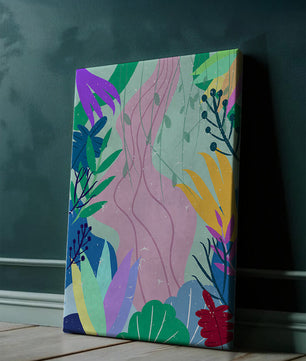 Abstract Botanic Composition with Vibrant Leaves and Shapes
