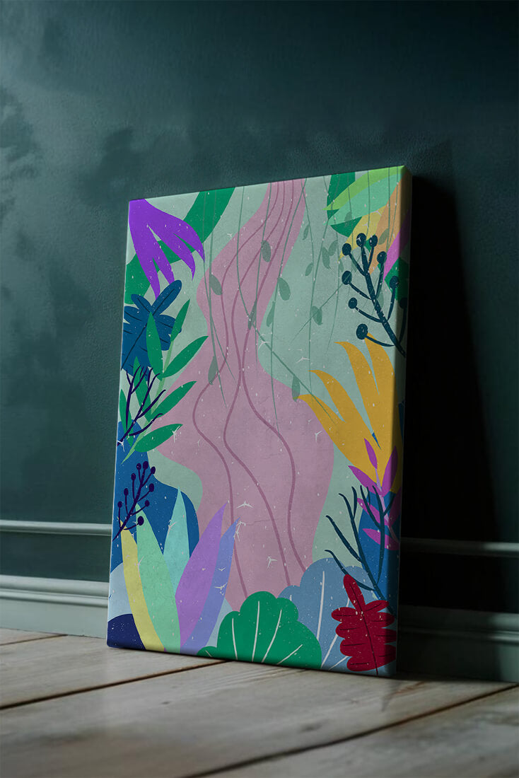 Abstract Botanic Composition with Vibrant Leaves and Shapes