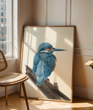 Illustration of a vibrant blue bird on a branch