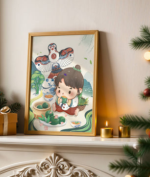 Charmante illustration d’un enfant savourant un plat traditionnel