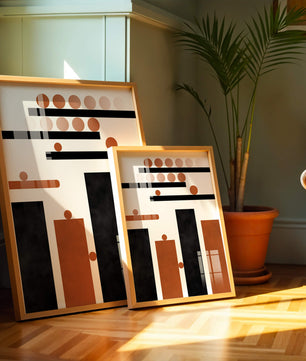 Abstract Geometric Art with Circles and Bars in Earth Tones