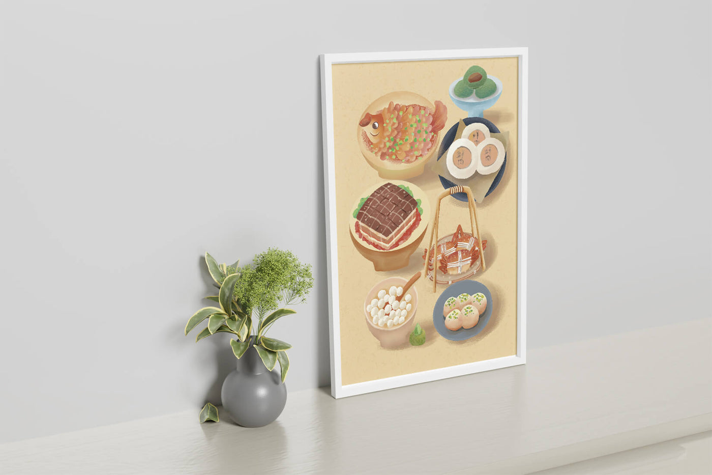 Colorful Chinese Cuisine Illustration with Various Dishes