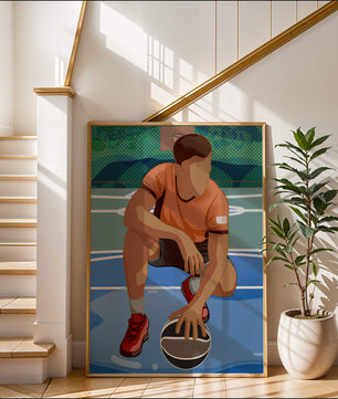 Ilustración de un jugador de baloncesto en la cancha en una pose dinámica