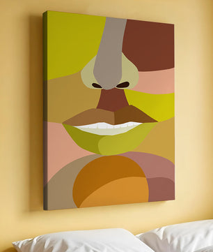 Retrato abstracto colorido con formas geométricas audaces
