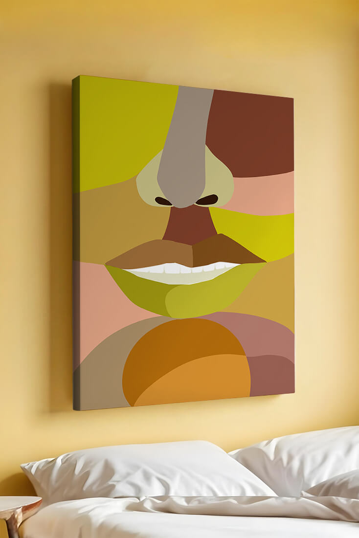 Retrato abstracto colorido con formas geométricas audaces