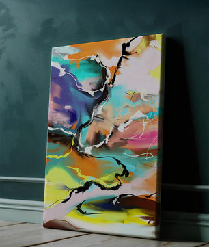 Pintura abstracta colorida con líneas vibrantes y dinámicas