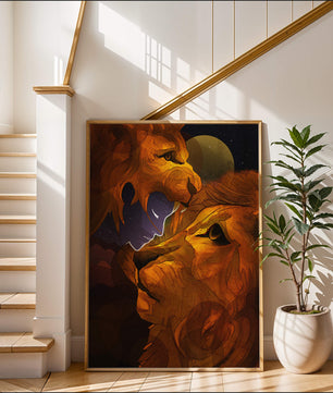 Majestic Lion Illustration in Cosmic Night Setting
