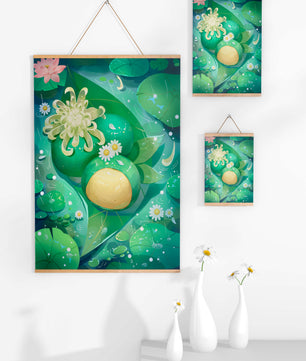 Scène aquatique luxuriante avec des fleurs de lotus et des feuilles vertes