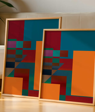 Diseño abstracto geométrico colorido con bloques y tonos audaces