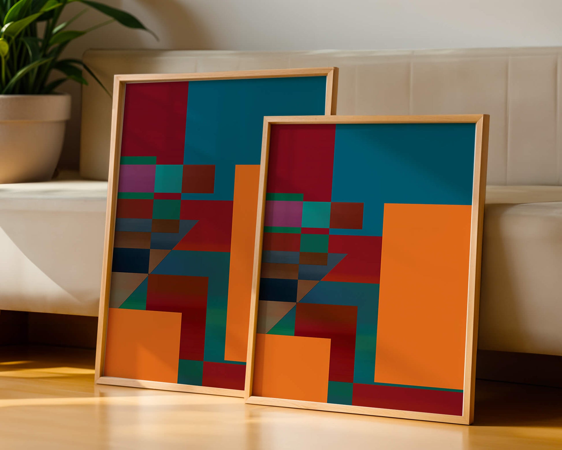 Colorful geometric abstract design with bold blocks and tones