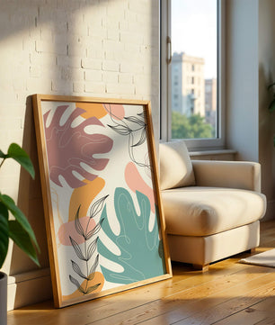 Illustration botanique abstraite avec des motifs de feuilles colorés